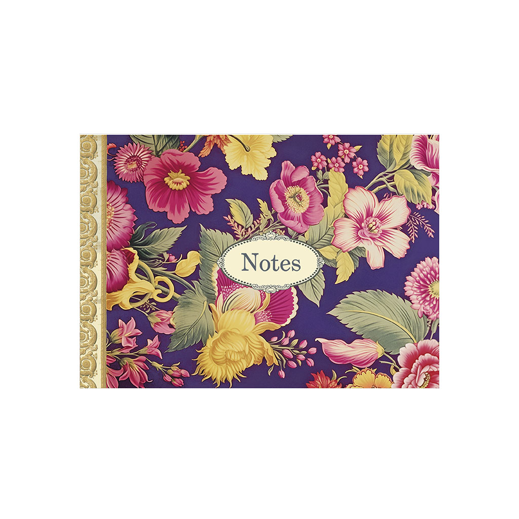 Mini cahier de notes - Pattern violet fleurs roses