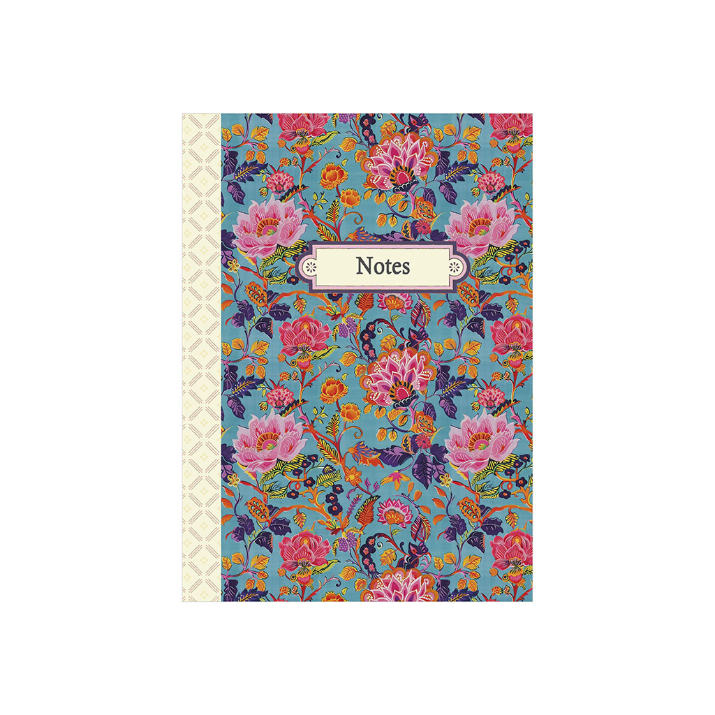 Carnet de notes - Pattern bleu fleurs roses